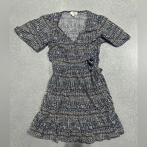 LOFT blue and tan Ruffled Mini Sundress